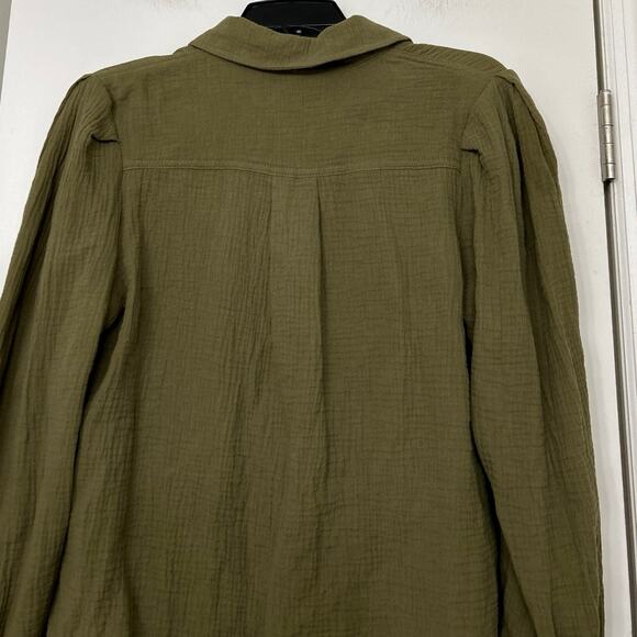 Grace+Karma Olive Green Gauze Cotton Button Down Relaxed Fit Blouse Small New - Picture 6 of 11
